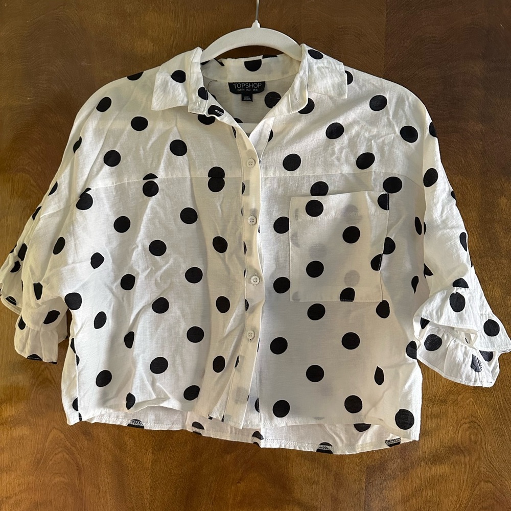 Topshop cropped polka dot blouse